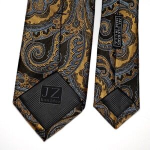 JZ‎ Boulder Gold, Blue, and Black Paisley Silk Necktie, Hand made in USA, EUC
